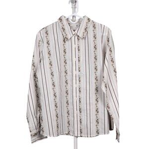 White Stag VTG Button Up Shirt XL 16 18 Womens NEW Striped Floral Green Beige